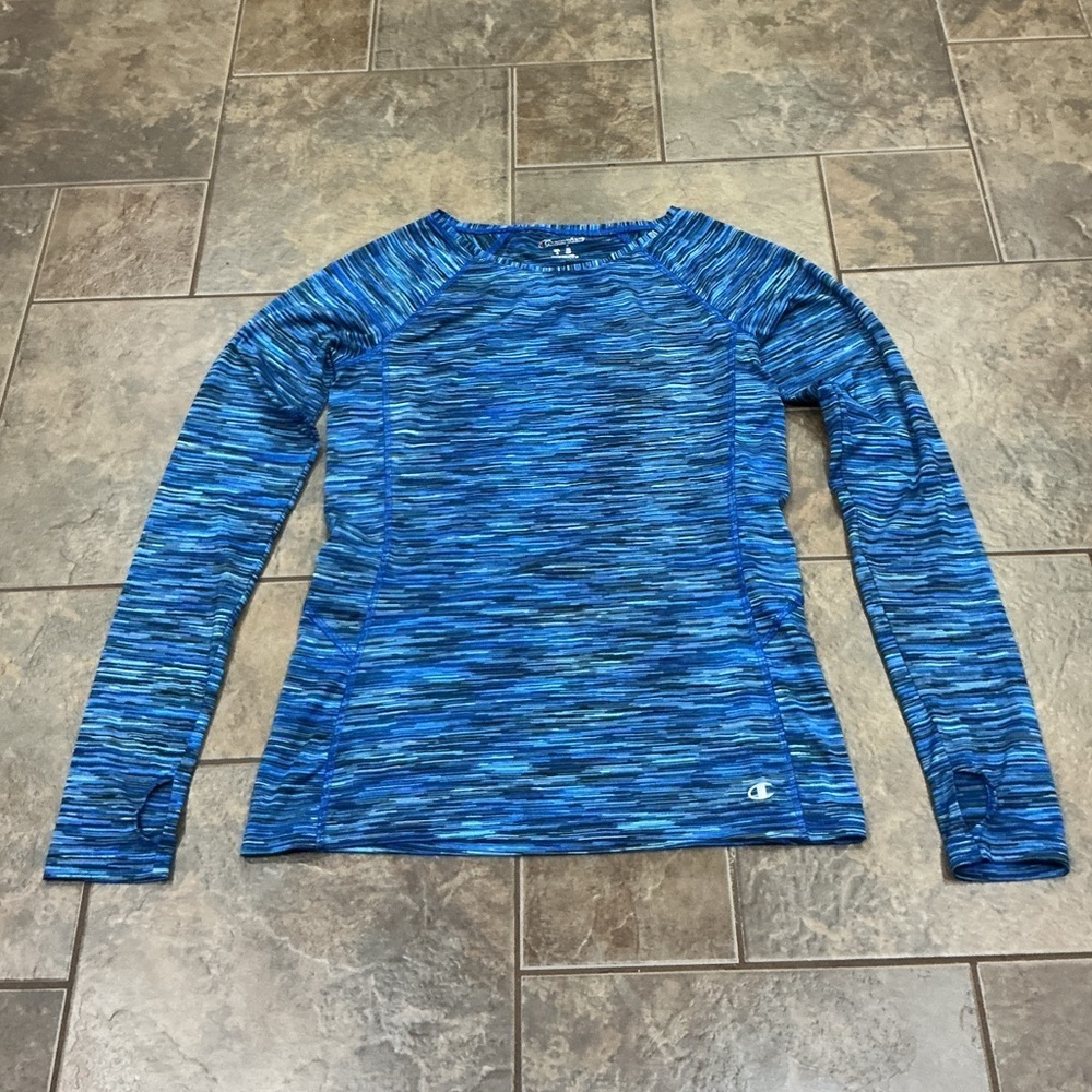 🥵 Champion Women's Striped Blue Long Sleeve Tee